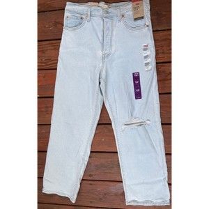 Levi's Ribcage Straight Ankle Womens 31x27 Light Wash Blue Denim Distressed NWT
